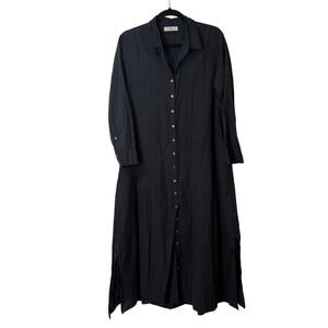 Natural Life Women's Cotton Midi Shirt Dress Black XS / Small Long Sleeve Beach